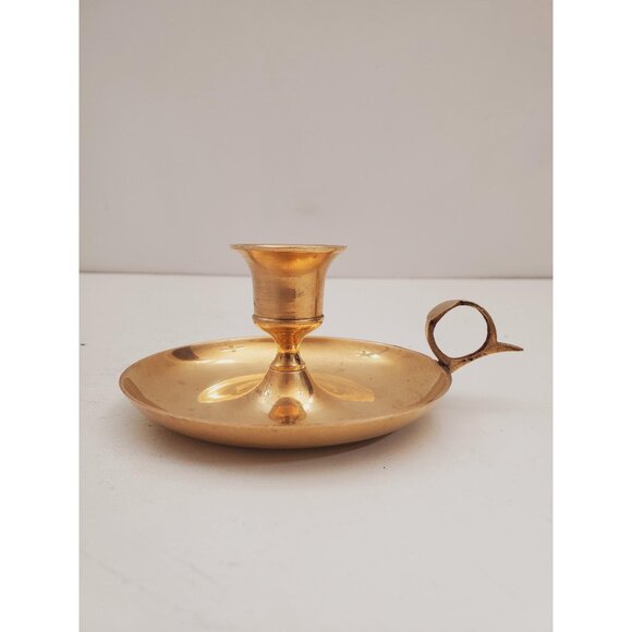 Vintage Brass Candle Holder - Brass Candlestick Holder - Brass Chamberstick - - Picture 1 of 10